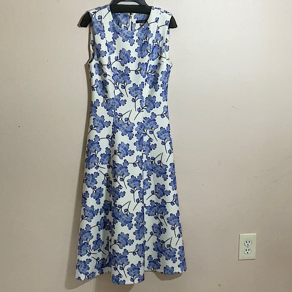 Blue and White Midi Dress with Elegant Design